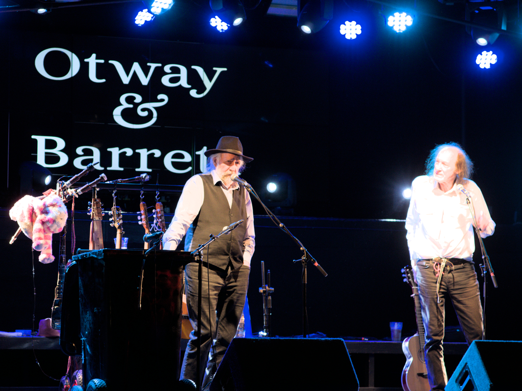 Otway and Barrett on stage at the Robin